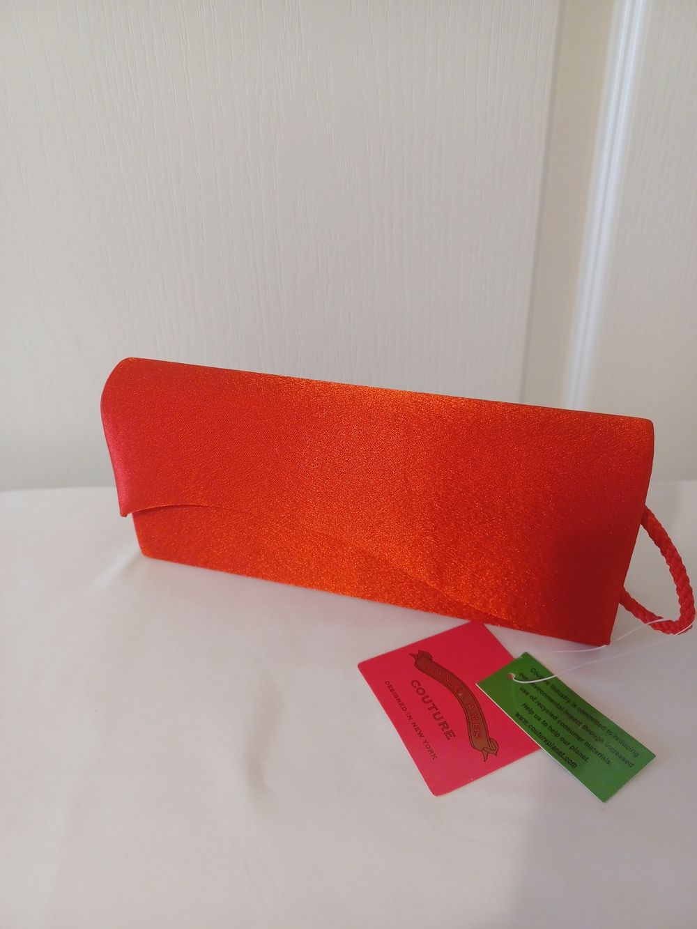 Red Satin Evening Clutch with Wristlet